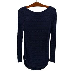 LAUREN Ralph Lauren Women's M Cable Knit Sweater‎ Navy Long Sleeve Tunic Cotton